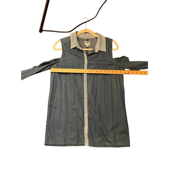 Asos Denim Shirt Cold Shoulders Button Up Cotton Medium Wash Womens Size 8 NWOT - Picture 6 of 6